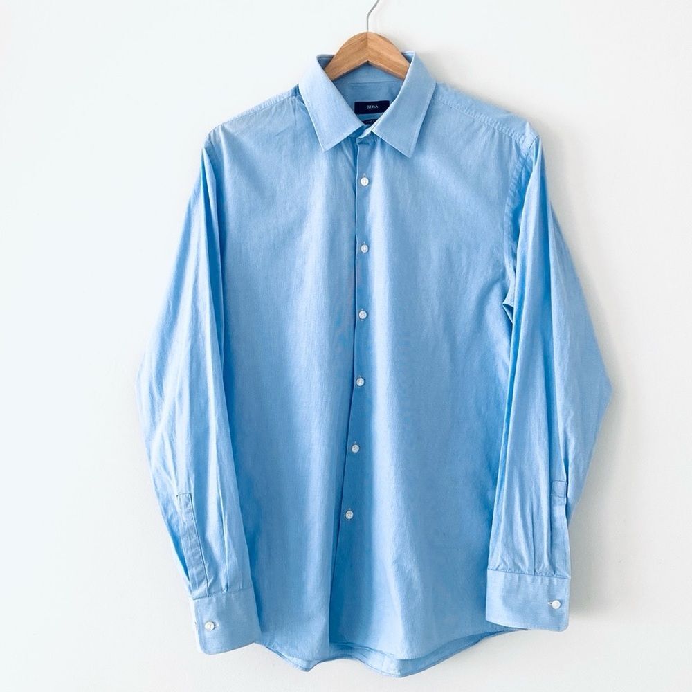 BOSS Hugo Boss Men's Blue Dress Shirt Sharp Fit sz 16 1/2 (34/35) Work Going Out